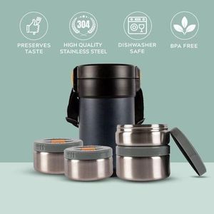 Premium Insulated Stackable Lunch Box Set with Carry Bag