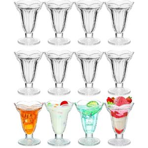 12 Pieces  Adozen OF Ice Cream Cups Footed Glass Tulip Sundae Cups Thick Clear Ice Cream Dessert Bowls for Desserts, Salads, Sundaes, Fruits, Ice Cream, Cocktails, Snack