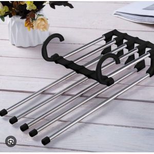 5 in 1 Stainless Steel Foldable Clothes Hanger , Multi-Layer Space Saving Pant Hanger for Wardrobe , Multipurpose Foldable Trouser & Scarf Organizer Rack