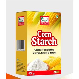 Fresh Spices 400g Corn Starch, a versatile kitchen staple primarily used as a thickening agent for gravies, sauces, and soups. 