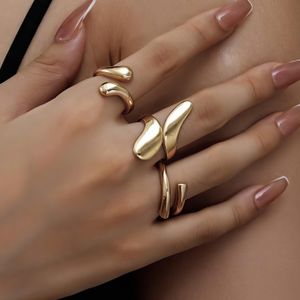 3Pcs Asymmetrical Water Drop Gold Ring Set For Women - Perfect Gift For Any Occasion