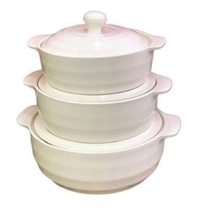 3 Piece Self Design Soup Food Serving Dishes Bowls Casserole Pots- White