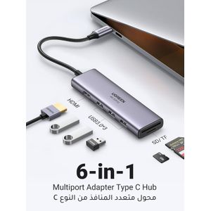 Ugreen 6-in-1 USB C Hub HDMI Adapter 4K 60Hz Type C to HDMI Converter, SD TF Card Reader, 3 USB 3.0 Port