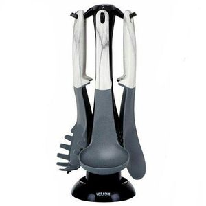 Life Smile 7 Piece Silicone Non Stick Kitchen Tool Cooking Utensils Serving Spoons Laddle Set- Multicolor