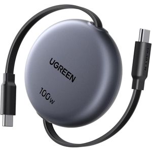 Ugreen Retractable USB C Cable 1M, 100W Type C Charging for Laptop, Phones High-End Aluminum Alloy & Black Type C Cable,For Travel & On-the-Go Charging,Adjustable length,Durable nylon braided cable