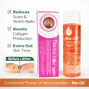 Derma Roller 540 Microneedles + Bio-Oil Skincare Oil 200ml – Stretch Marks, Scars Removal & Skin Repair Combo Face & Body Treatment