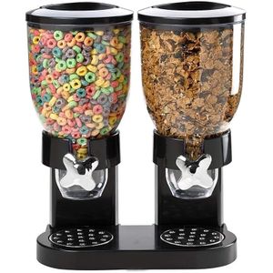 Double Cereal Dispenser Kitchen Storage Organiser For Dispensing Rice Oats Flour Soya Beans-Transparent