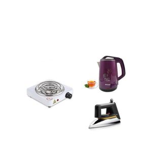  Single Coil Hotplate, Flat Iron & Kettle 2.5L - Color Of Kettle May Vary