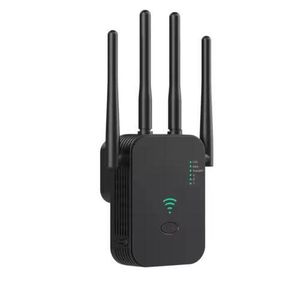 Original WiFi Range Extender 1200Mbps – Dual Band Signal Booster with 4 Antennas, Up to 100m Coverage-Black