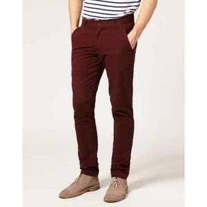 Men's Khaki Stretcher Trousers - Maroon