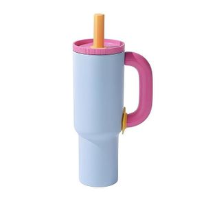 Vacuum Insulated Stainless Steel Tumbler with Handle & Straw, Leakproof Travel Cup - Sky Blue.