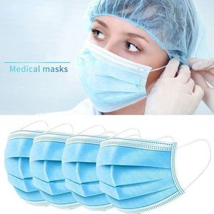 Mask 50 Pcs 3 Layer Disposable Face Mouth Masks-Blue