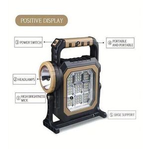 showkah® Solar Interaction LED Flashlight 2 Modes LED Light with Base Support Rotating Emergency Light & Solar/USB type Rechargeable Outdoor & Indoor Lamp Light (HS-8030-B)