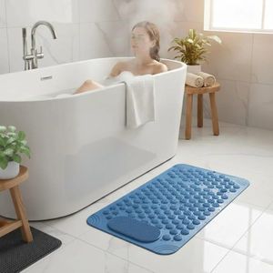 Rectangular Anti Slip Bath Mat with Foot Scrubber for Bathroom, 2-in-1 Silicone Shower Mat with Suction Cups & Drainage Holes  Deep Cleaning Foot Scrubber Massage Mat