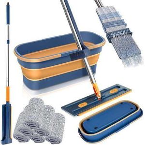 Mop and Bucket Cleaning System with Space-Saving Collapsible Design