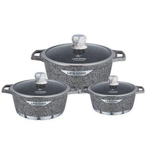 Life Smile 3 Piece Lifesmile Non-stick Saucepan Cookware Pots, Grey.