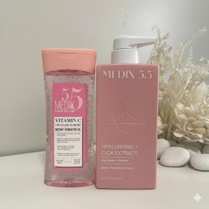 MEDIX 5.5 Clinical Solutions Vitamin C + Bulgarian Rose Instant Hydration Oil & Hyaluronic + Cica Extract Hydrate + Renew Body Treatment Cream