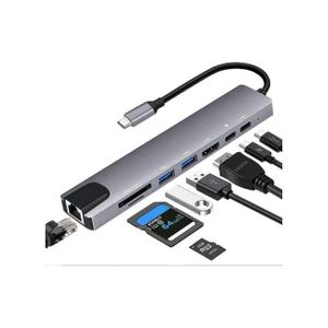 Unbranded 8-in-1 USB-C Hub, 4K HDTV, 100Mbps Ethernet Multi-Port Hub RJ45, 5Gbps USB-C and 2 USB-A Data Ports, PD Fast Charging, SD/TF Card Reader, LED Indicator, Compatible with MacBook, Dell, HP, Windows Laptops