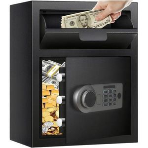 Anti-Theft Fireproof Depository Safe for Business With Drop Slot, Programmable Electronic keypad Lock,Mechanical Key,Fingerprint Unlocking,Wi-Fi Bluetooth Unlocking, Cash,Document Safe Box with Alarm, Mute Mode & Spare Keys for Office, Home