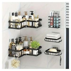 5-Pack Shower Caddy, 304 Stainless Steel Bathroom Organizers, Adhesive Shower Shelves Shower Shelf, Black Shower Organizer Bathroom Accessories Set Bathroom Shelf - Multicolor