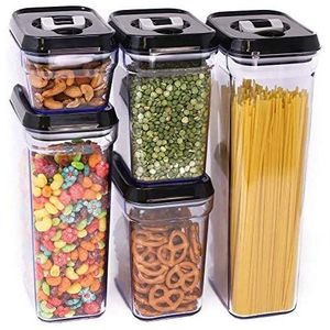 Air-Tight Food Storage Container Set5-Piece Tins With Black Lids- Clear