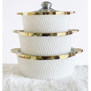 3 Set Golden Rim Casserole Dishes - Cream.