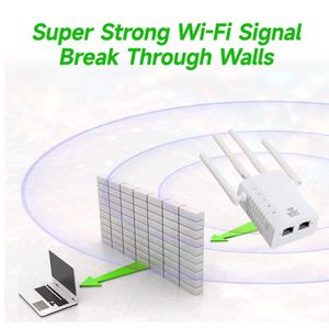 Dual Band WiFi Repeater 1200Mbps – 4 Antenna WiFi Extender, 2.4GHz & 5GHz Wireless Signal Booster, 2 LAN Ports, Wall Penetration for Home Office – White