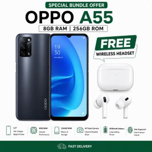 Oppo A55 8GB RAM + 256GB ROM Dual SIM (6.5") + FREE Wireless Headset. Blue/Black