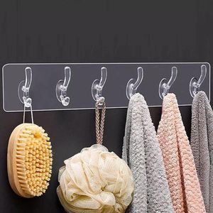 1 PC Wall Hanger Hook for Cloth Hanger for Wall Strong Self Adhesive Magic Sticker for Kitchen Hangers and Hook, Home, Bathroom, Bedroom, Door Sticker Hook for Walls (6-Hook-Hanger-Transparent)