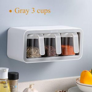 Wall Mounted Organizer Rack Multi-function 3 Cups Sugar Spice Storage Condiment Bottle Storage Rack Dispenser Tool