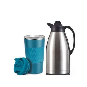 3L Stainless Steel Vacuum Flask with Cup Mug - Silver & Blue