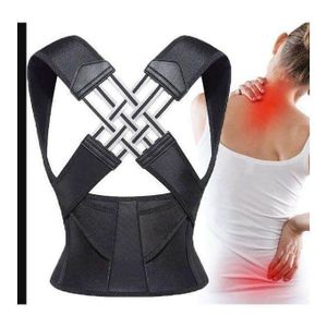 Black posture corrector belt with an adjustable back strap designed for unisex use.