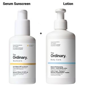 The Ordinary  Natural Moisturizing Factor Body Lotion + Sunscreen Serum SPF 45 PA++++.  Moisturizes, Glows, Offers Broad Spectrum UVA/UVB-Rays Sun Protection, Prevent skin damage, Premature aging, Smooths, Strengthens the skin barrier, Evens & Make skin Radiant