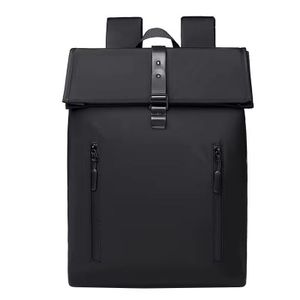 Sleek Waterproof Roll-Top Laptop Backpack – Minimalist Travel & Work Bag with Secure Zip Pockets