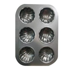 6 Holes Non Stick Cake Cookie Mold Tray With Design-Black