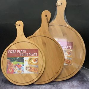 bamboo pizza plates/serving boards. These versatile items, also usable as fruit plates or cutting boards, are made from natural, eco-friendly bamboo. 