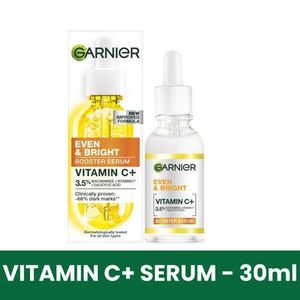 Garnier Even & Bright Vitamin C+ Booster Serum,Fades Dark Marks, 100x Stronger than Vitamin C, Evens Skin Tone, with Vitamin C & Activating BHA &Niacinamide - 30ml.