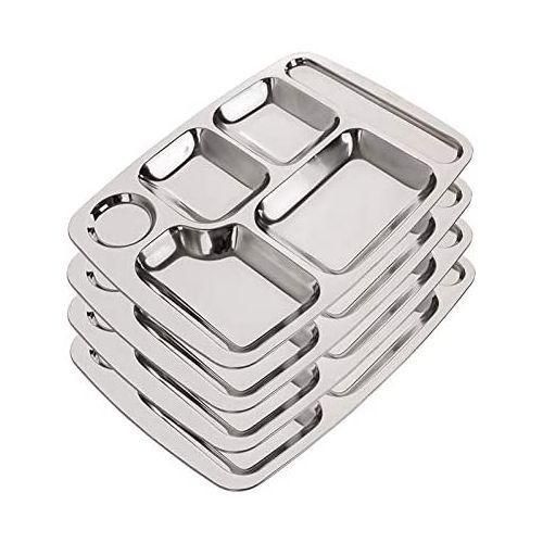 product_image_name-Generic-Stainless Steel Rectangle 6 In1 Component Dinner Plate Tray For Lunch - Silver. -5
