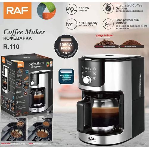 product_image_name-RAF-Pure-Aroma-Perfect Superior Drip Coffee Maker With Integrated Grinder and Smart Water Supply 1.2L Glass Coffee Maker, 24 Hour Timer, Keep Warm Plate Stainless Steel, 1050W Opti-Brew System, Anti Drip System, Auto Shut Off, 24 Hour Programmable Timer-1