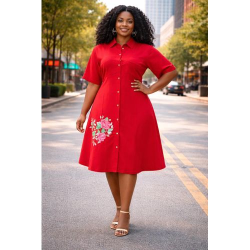 product_image_name-Fashion-Casual ladies weekend dress - red/multi color -1