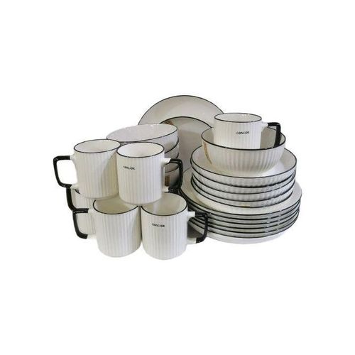 product_image_name-Generic-24-Piece Cream Dinner Set With Black Line Design - Plates, Bowls, & Cups-2