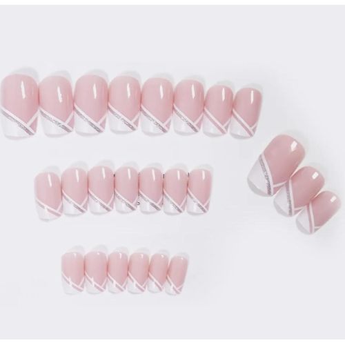 product_image_name-Generic-24 Reusable Artificial False Nails Set - pink, White -3