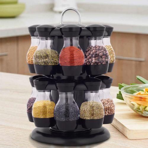 product_image_name-Generic-16pc Rotating Kitchen Herbs & Spice Rack Storage Organizer Tins -Black-2
