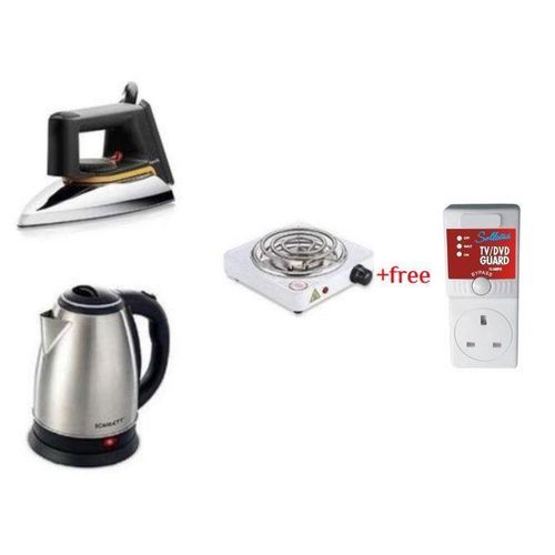 product_image_name-Generic-Original Single Coil Hotplate, 2L Electric Kettle & Flat Iron Plus A Free TV Guard - Silver-1