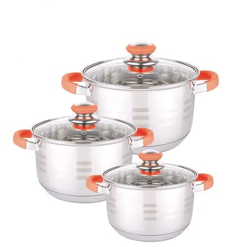 product_image_name-Generic-6 Pieces Stainless Steel  Cookware Set With Mirror Polish And Glass lids-Silver-1
