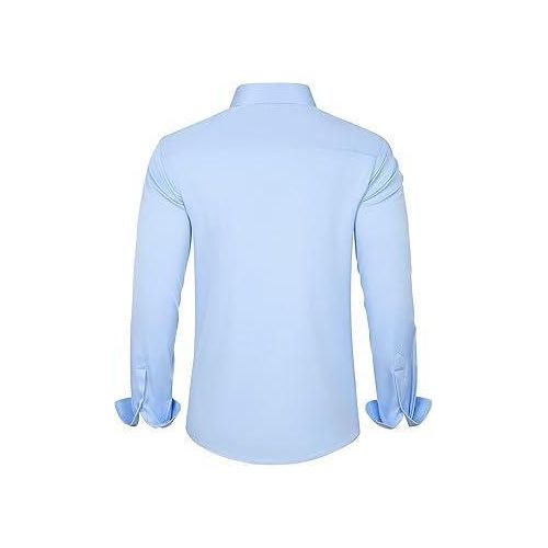 product_image_name-Fashion-Alimens & Gentle Shirts Mens Dress Shirts Stretch Long Sleeve Formal Business Wedding Button Down Shirt Wrinkle Free (Blue)-2