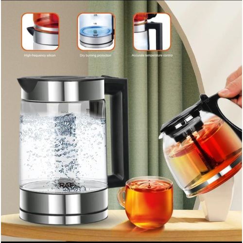 product_image_name-RAF-Electric Kettle With Turkish Teapot European standard tea Art Set 1.8L+0.6L Thermal Insulation Electric Kettle tea Art Set Tray Glass Tech Teapot - Multicolor-5