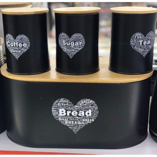 product_image_name-Generic-Bread Bin With 3 Piece Sugar Tea Coffee Canister Set-1