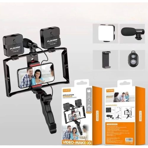 product_image_name-Generic-Mobile Phone Stabilizer for Video Shooting, Tripod Stand for iPhone, Android, Mini LED Ring Light+ Microphone+ Phone Clip for Live Streaming, Video Calling, Vlogging, YouTube, Instagram -3
