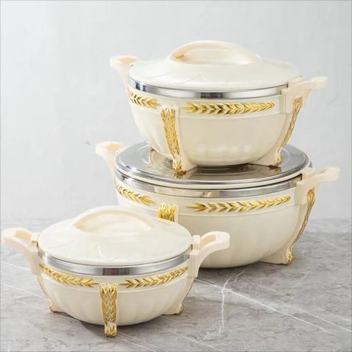 product_image_name-Generic-Double Walled Inner Stainless Steel Casserole Hotpot Food Warmer Hotcase Roti Server with Easy Locking System Serving Dishes, 3 PC Set-2